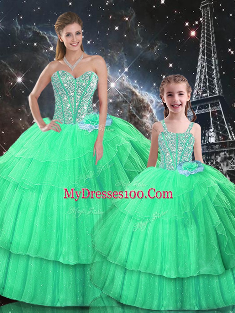 Cute Sleeveless Organza Floor Length Lace Up Sweet 16 Quinceanera Dress in Apple Green with Ruffled Layers