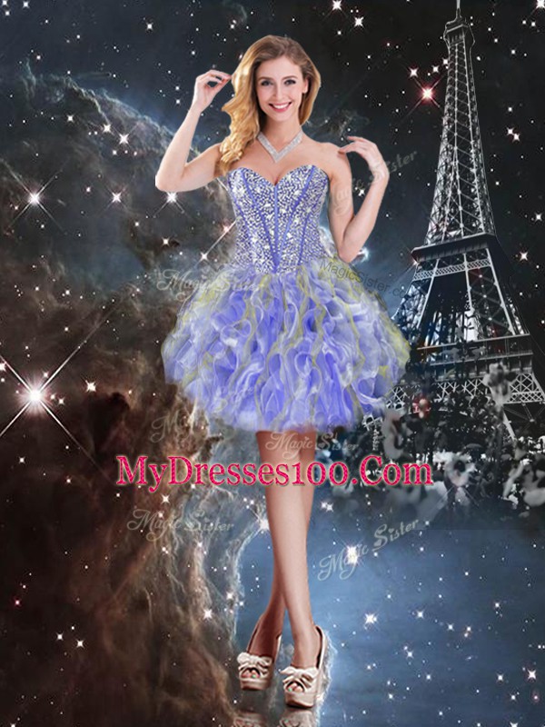 Beading and Ruffles Quince Ball Gowns Lavender Lace Up Sleeveless Floor Length