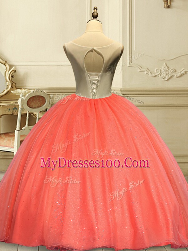 Cheap Organza Scoop Sleeveless Lace Up Appliques Sweet 16 Dresses in Rose Pink