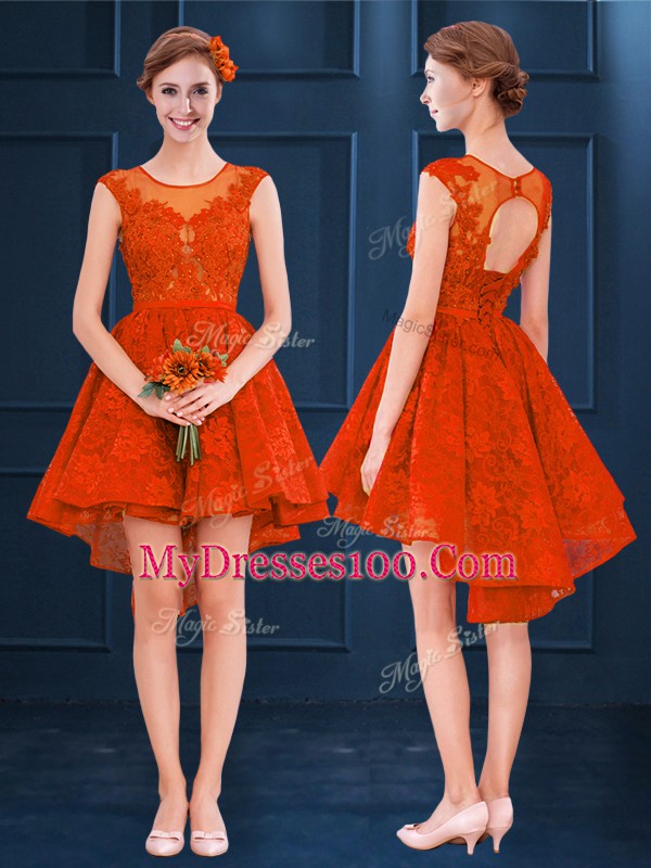 High Low A-line Sleeveless Rust Red Vestidos de Damas Clasp Handle