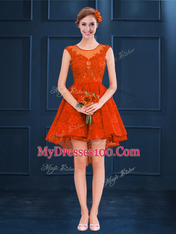 High Low A-line Sleeveless Rust Red Vestidos de Damas Clasp Handle