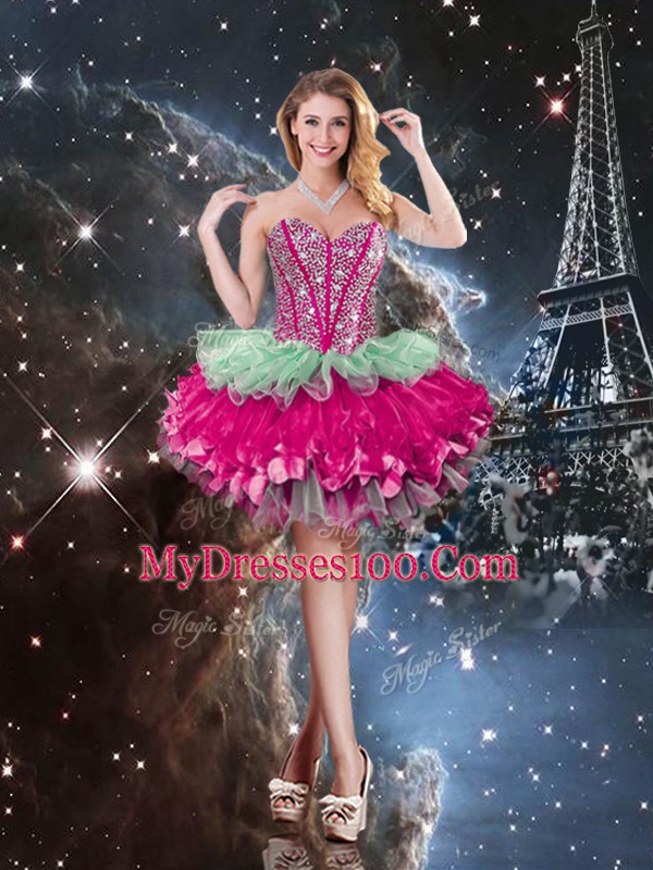 Multi-color Lace Up Sweetheart Beading and Ruffles and Ruffled Layers Sweet 16 Quinceanera Dress Organza Sleeveless
