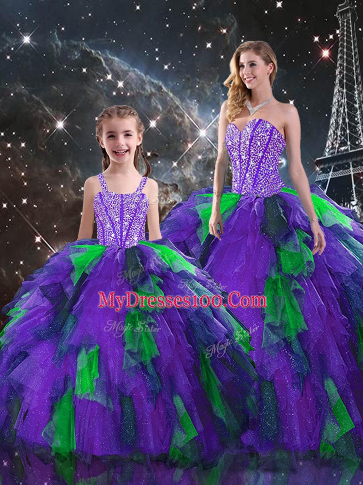 Sweetheart Sleeveless Lace Up 15 Quinceanera Dress Multi-color Organza