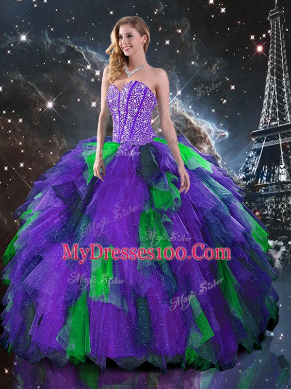 Sweetheart Sleeveless Lace Up 15 Quinceanera Dress Multi-color Organza