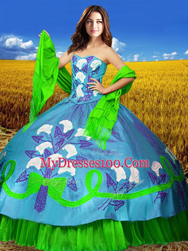 Floor Length Lace Up Quinceanera Gowns Multi-color for Military Ball and Sweet 16 and Quinceanera with Embroidery