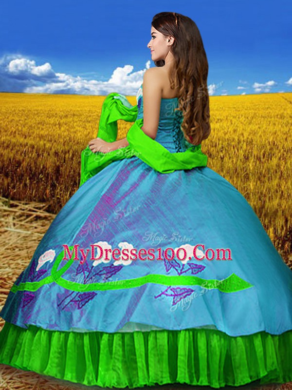 Floor Length Lace Up Quinceanera Gowns Multi-color for Military Ball and Sweet 16 and Quinceanera with Embroidery