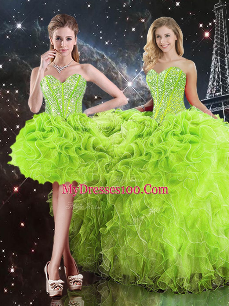 Luxury Lace Up 15 Quinceanera Dress Beading and Ruffles Sleeveless Floor Length