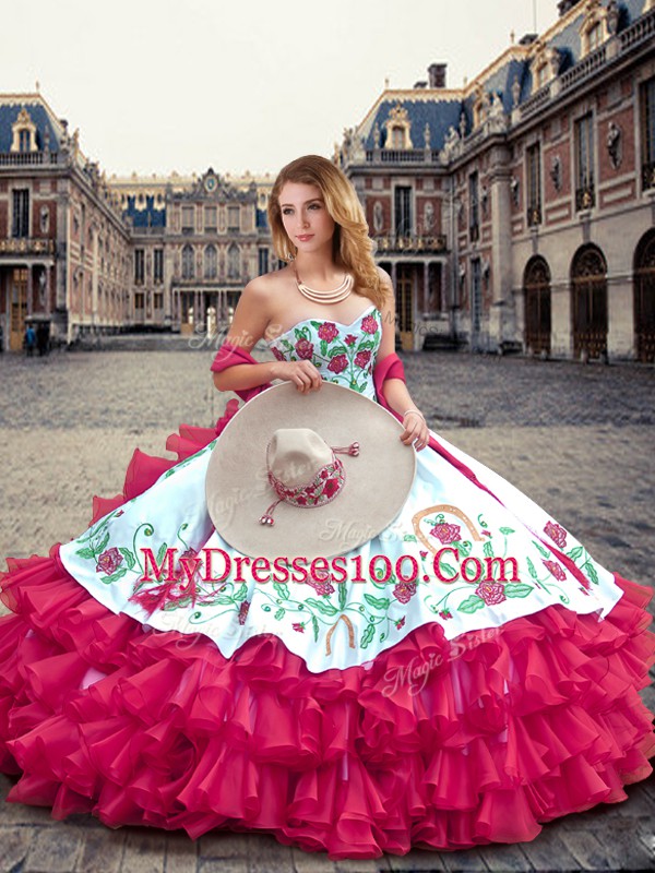 Colorful Floor Length Ball Gowns Sleeveless Hot Pink Sweet 16 Dresses Lace Up