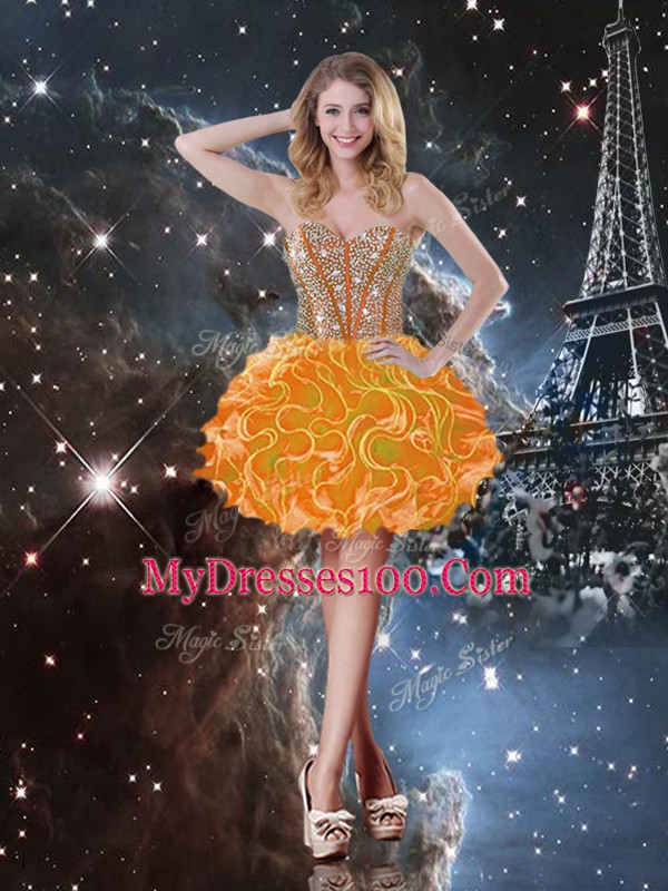 Organza Sweetheart Sleeveless Lace Up Beading and Ruffles 15 Quinceanera Dress in Orange