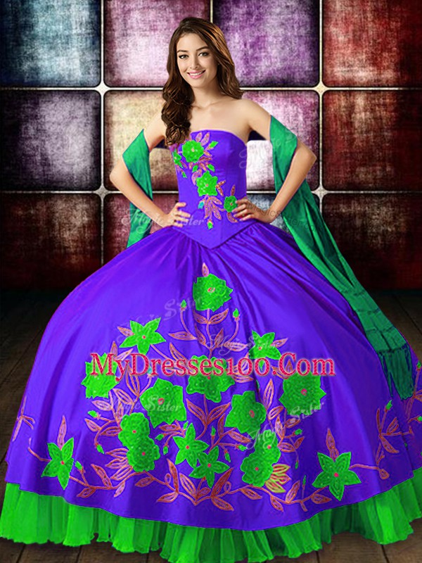 Sleeveless Satin Floor Length Lace Up Sweet 16 Quinceanera Dress in Multi-color with Embroidery