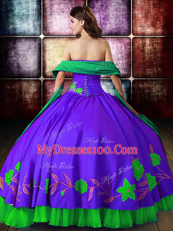 Sleeveless Satin Floor Length Lace Up Sweet 16 Quinceanera Dress in Multi-color with Embroidery