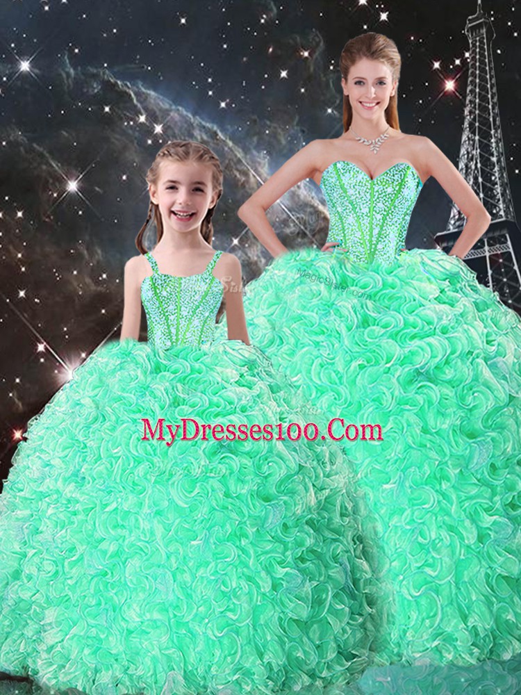 Apple Green Sweetheart Lace Up Beading and Ruffles Sweet 16 Dress Sleeveless