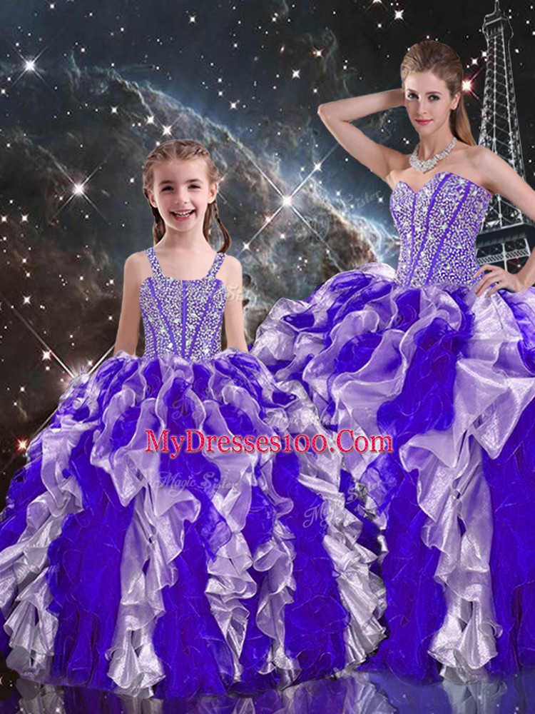 Beading and Ruffles 15th Birthday Dress Multi-color Lace Up Sleeveless Floor Length