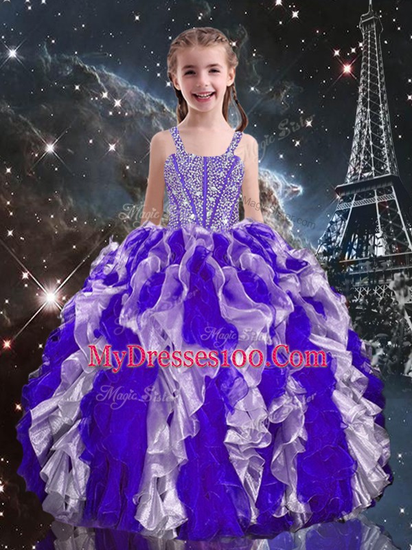 Beading and Ruffles 15th Birthday Dress Multi-color Lace Up Sleeveless Floor Length