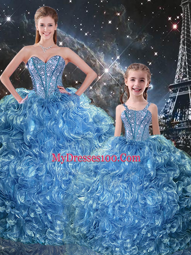 High Class Floor Length Baby Blue Quince Ball Gowns Sweetheart Sleeveless Lace Up