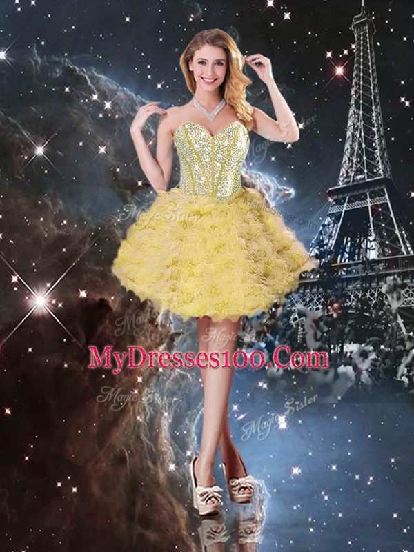 Graceful Yellow Ball Gowns Beading and Ruffled Layers Sweet 16 Dresses Lace Up Organza Sleeveless Floor Length