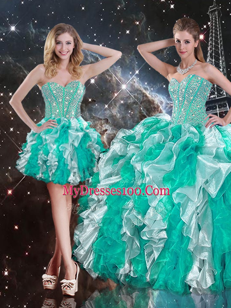 Sumptuous Floor Length Multi-color Sweet 16 Quinceanera Dress Organza Sleeveless Beading and Ruffles