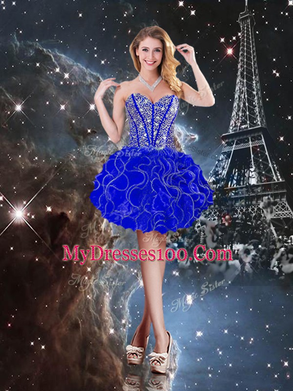 Royal Blue Sweetheart Lace Up Beading and Ruffles Vestidos de Quinceanera Sleeveless