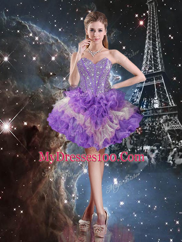 Multi-color Three Pieces Sweetheart Sleeveless Organza Floor Length Lace Up Beading and Ruffled Layers Sweet 16 Quinceanera Dress