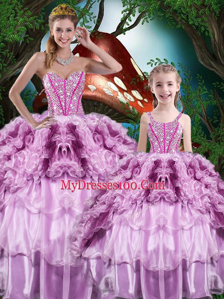 Hot Sale Multi-color Sleeveless Beading and Ruffles and Ruffled Layers Floor Length Vestidos de Quinceanera