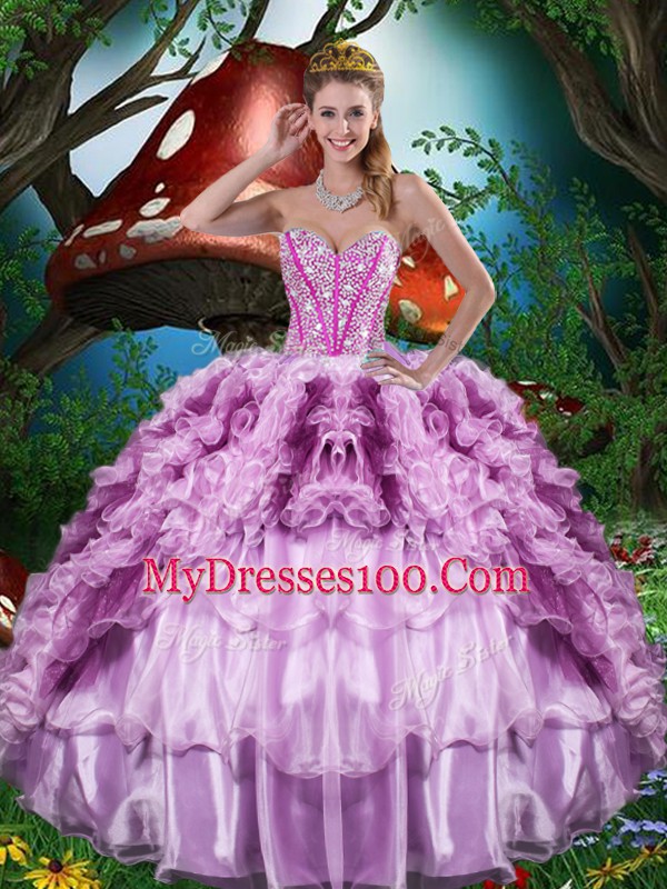Hot Sale Multi-color Sleeveless Beading and Ruffles and Ruffled Layers Floor Length Vestidos de Quinceanera