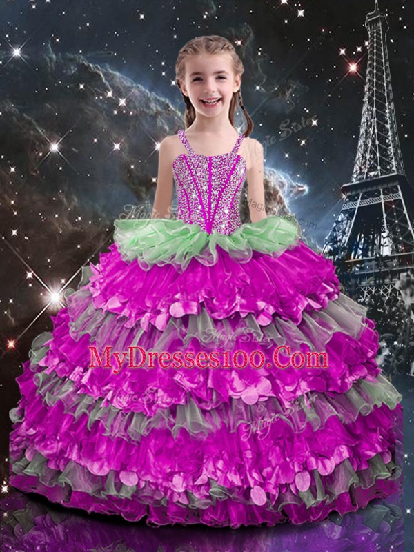 Latest Multi-color Organza Lace Up Sweetheart Sleeveless Floor Length Sweet 16 Dress Beading and Ruffles