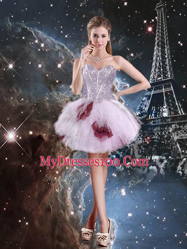 Trendy Sleeveless Tulle Floor Length Lace Up Quinceanera Gowns in Multi-color with Beading and Ruffled Layers and Sequins