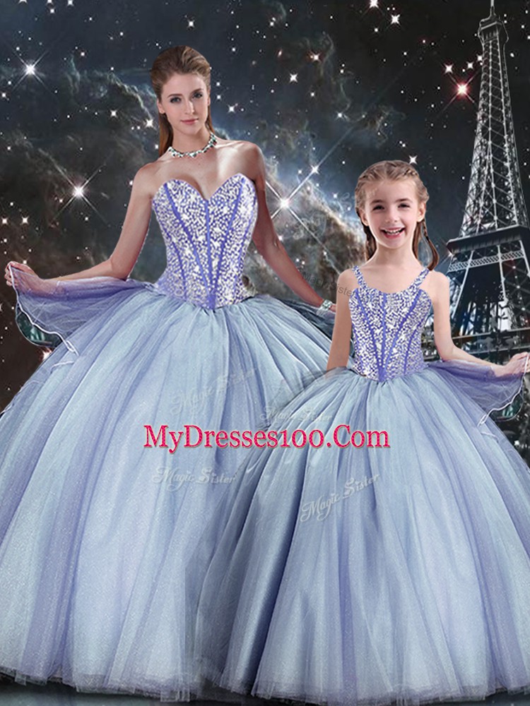 Lavender 15 Quinceanera Dress Military Ball and Sweet 16 and Quinceanera with Beading Sweetheart Sleeveless Lace Up