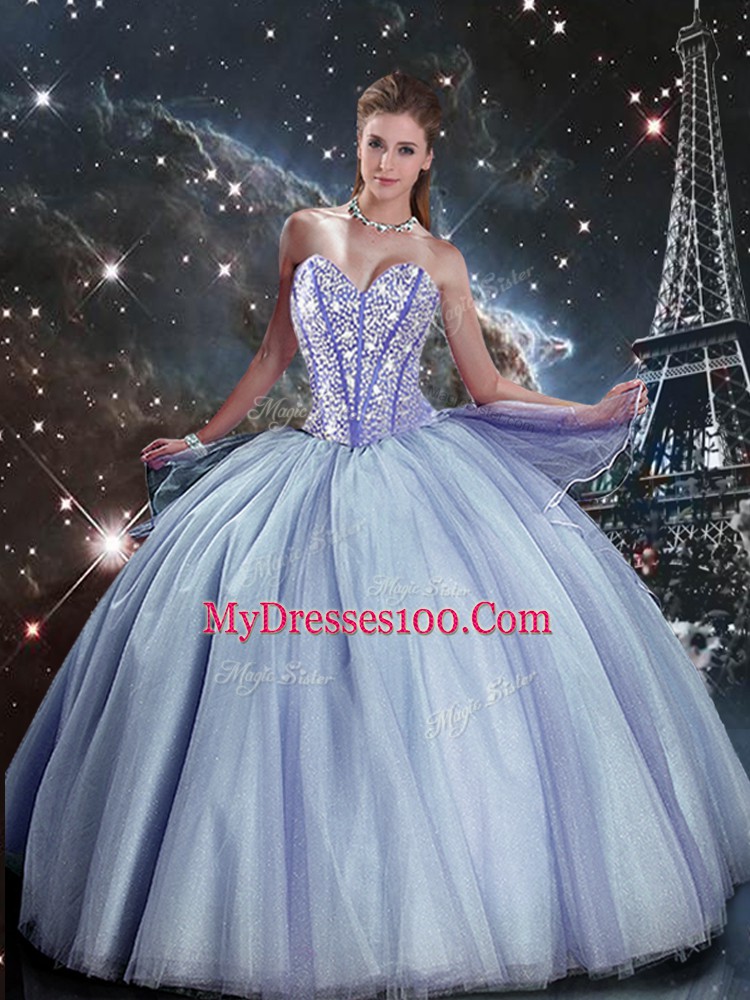 Lavender 15 Quinceanera Dress Military Ball and Sweet 16 and Quinceanera with Beading Sweetheart Sleeveless Lace Up