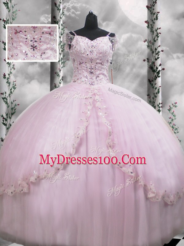 Sophisticated Brush Train Ball Gowns Quince Ball Gowns Lilac V-neck Tulle Cap Sleeves Side Zipper