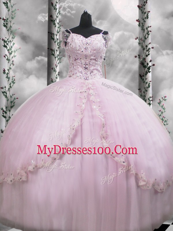 Sophisticated Brush Train Ball Gowns Quince Ball Gowns Lilac V-neck Tulle Cap Sleeves Side Zipper