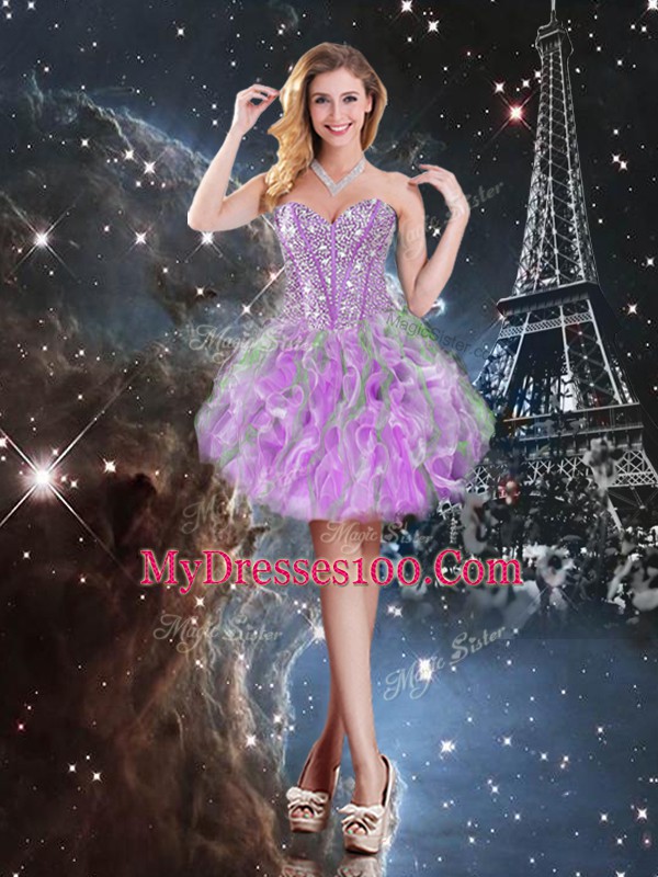 Admirable Lilac Quinceanera Dresses Military Ball and Sweet 16 and Quinceanera with Beading and Ruffles Sweetheart Sleeveless Lace Up