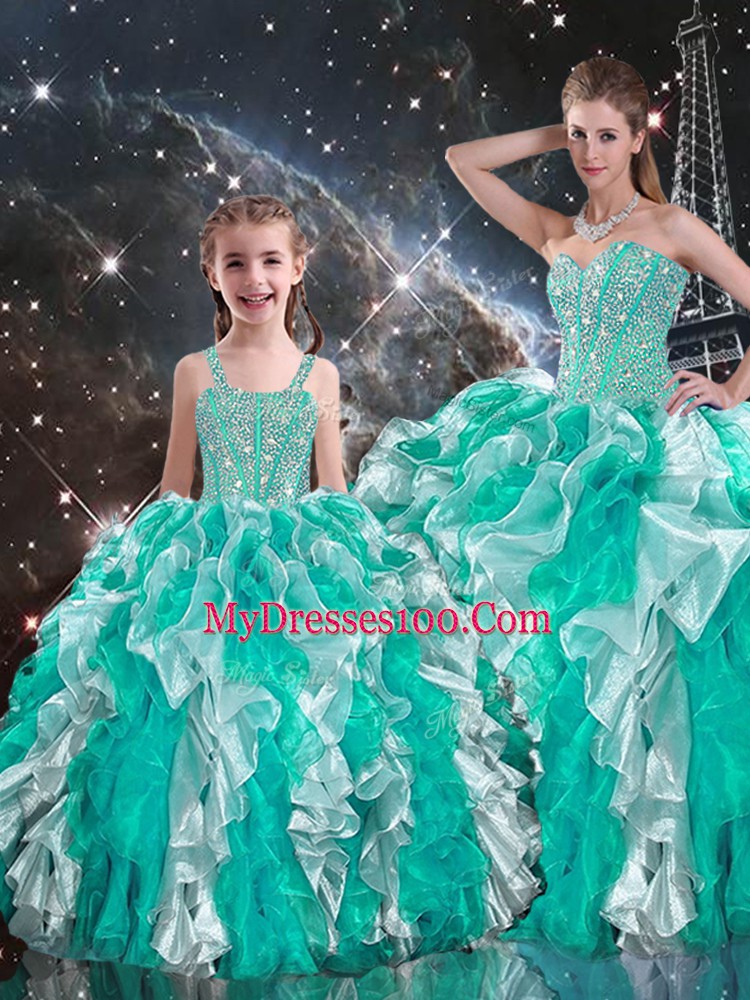 Flare Beading and Ruffles Sweet 16 Dresses Multi-color Lace Up Sleeveless Floor Length