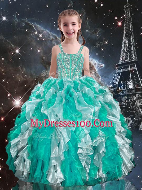Flare Beading and Ruffles Sweet 16 Dresses Multi-color Lace Up Sleeveless Floor Length