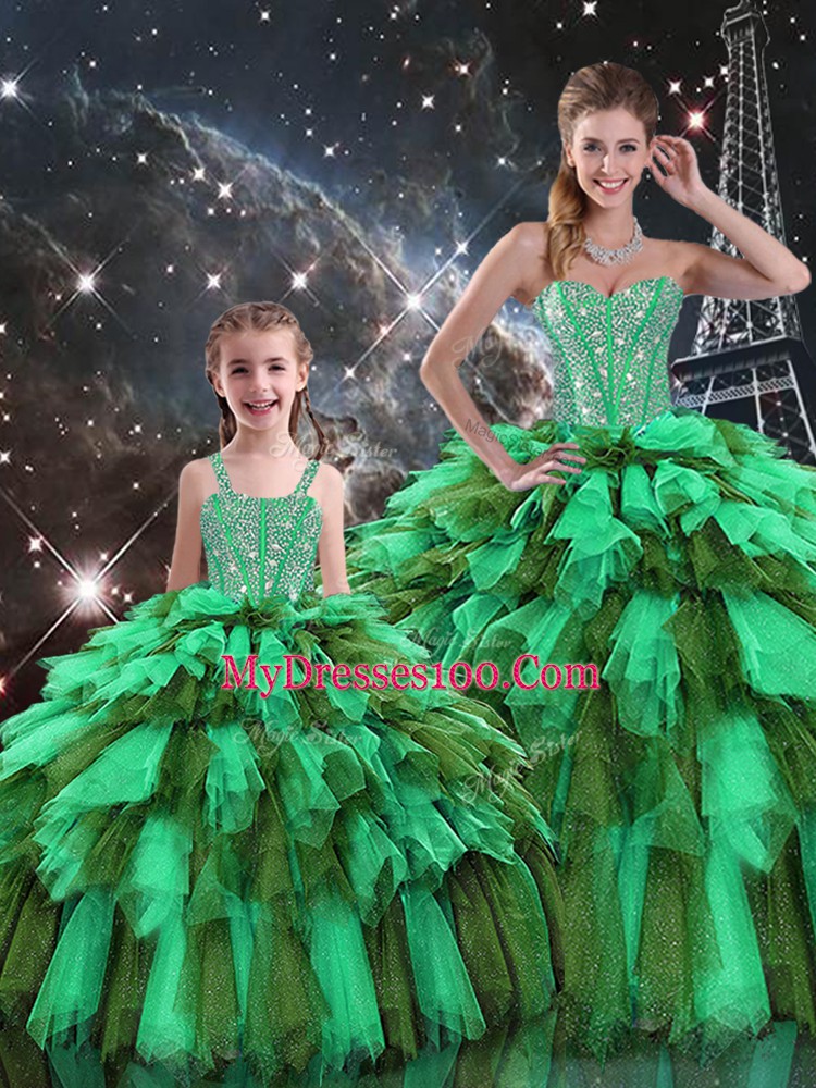 Admirable Sleeveless Lace Up Floor Length Beading and Ruffles and Ruffled Layers Vestidos de Quinceanera