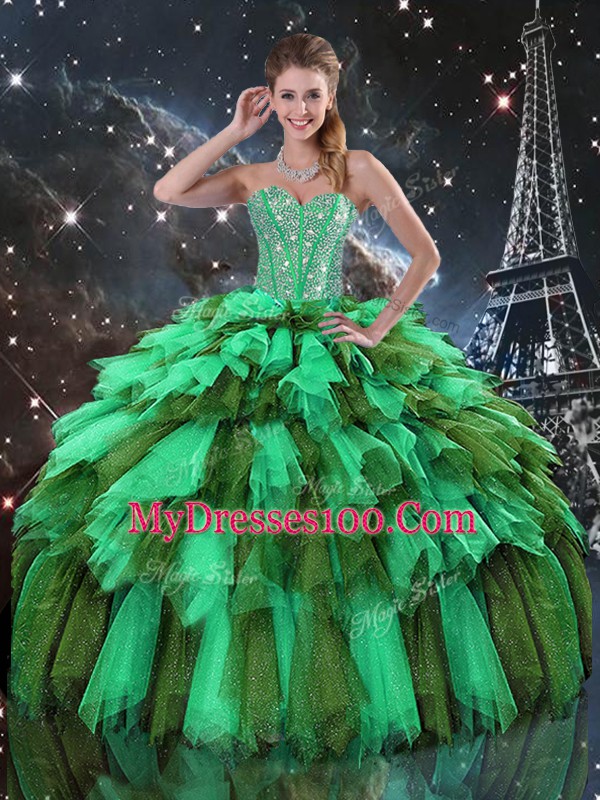 Admirable Sleeveless Lace Up Floor Length Beading and Ruffles and Ruffled Layers Vestidos de Quinceanera