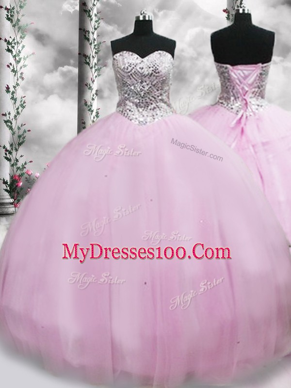 Lilac Ball Gowns Beading Ball Gown Prom Dress Lace Up Tulle Sleeveless