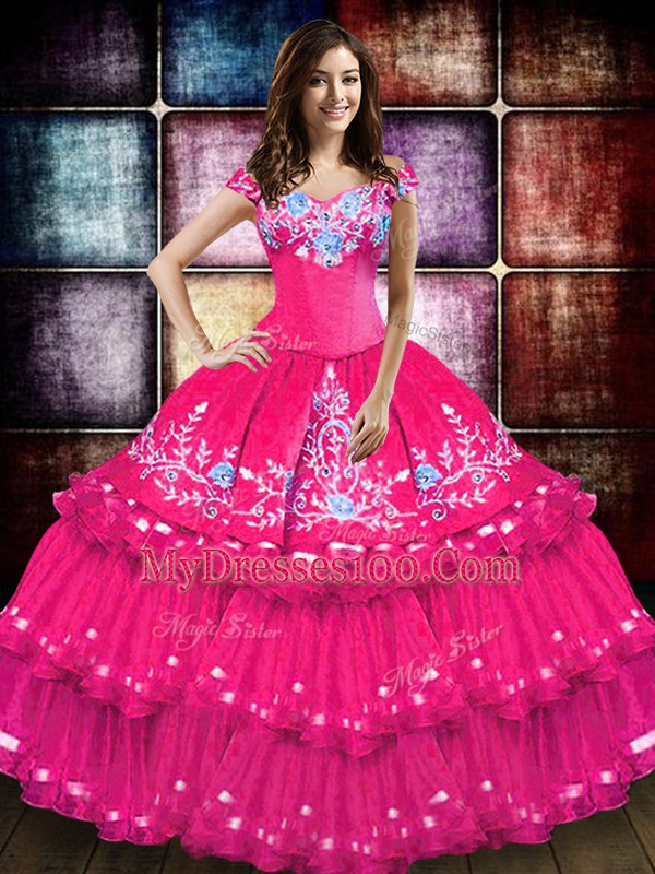 Fine Hot Pink Sleeveless Taffeta Lace Up 15th Birthday Dress for Military Ball and Sweet 16 and Quinceanera