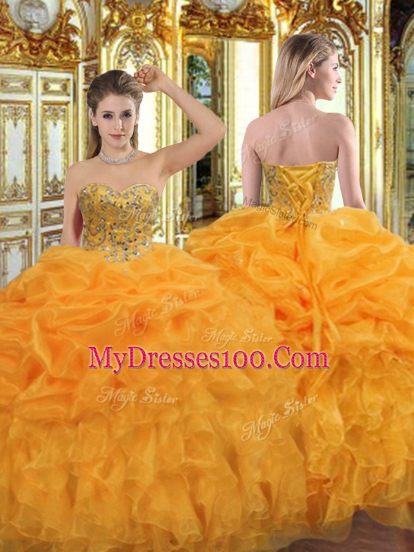 Floor Length Ball Gowns Sleeveless Orange Sweet 16 Dresses Lace Up