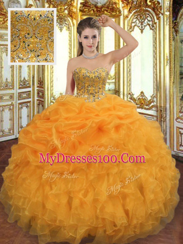 Floor Length Ball Gowns Sleeveless Orange Sweet 16 Dresses Lace Up