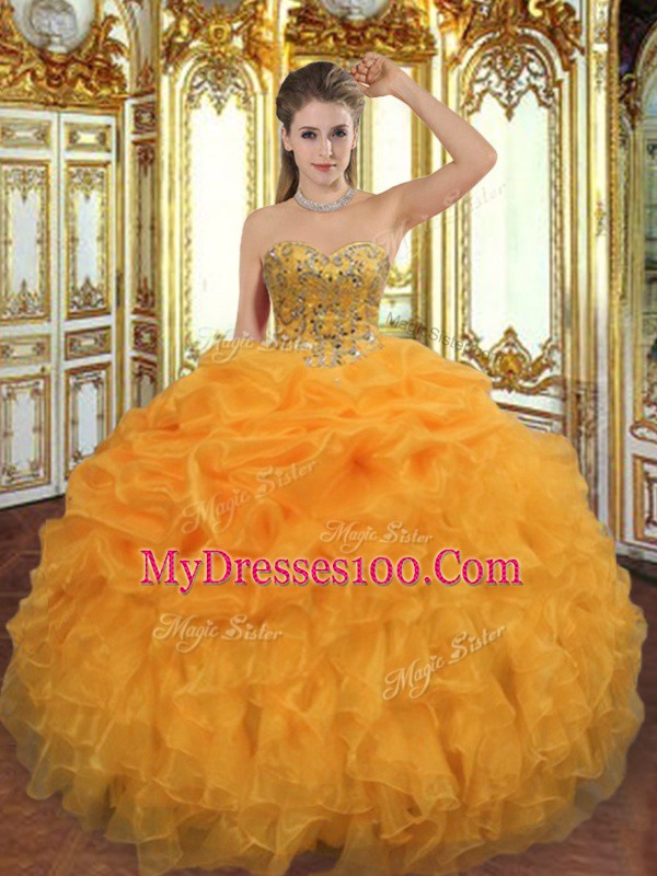 Floor Length Ball Gowns Sleeveless Orange Sweet 16 Dresses Lace Up