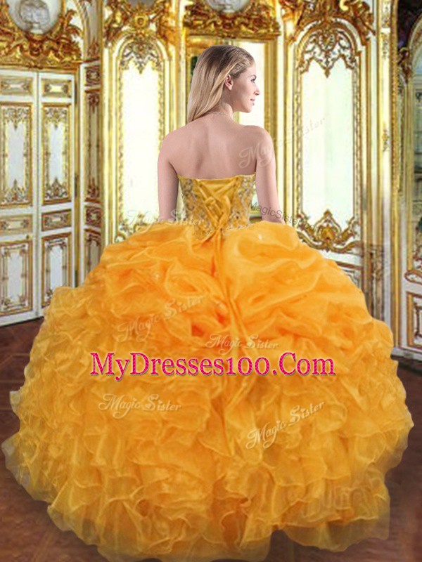 Floor Length Ball Gowns Sleeveless Orange Sweet 16 Dresses Lace Up