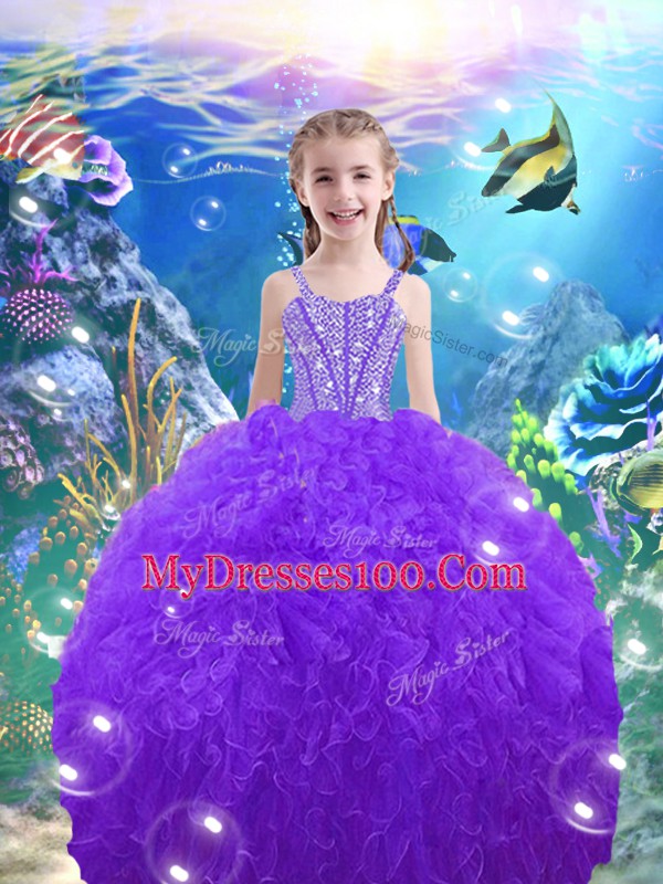 Dramatic Purple Sweetheart Neckline Beading and Ruffles Sweet 16 Quinceanera Dress Sleeveless Lace Up
