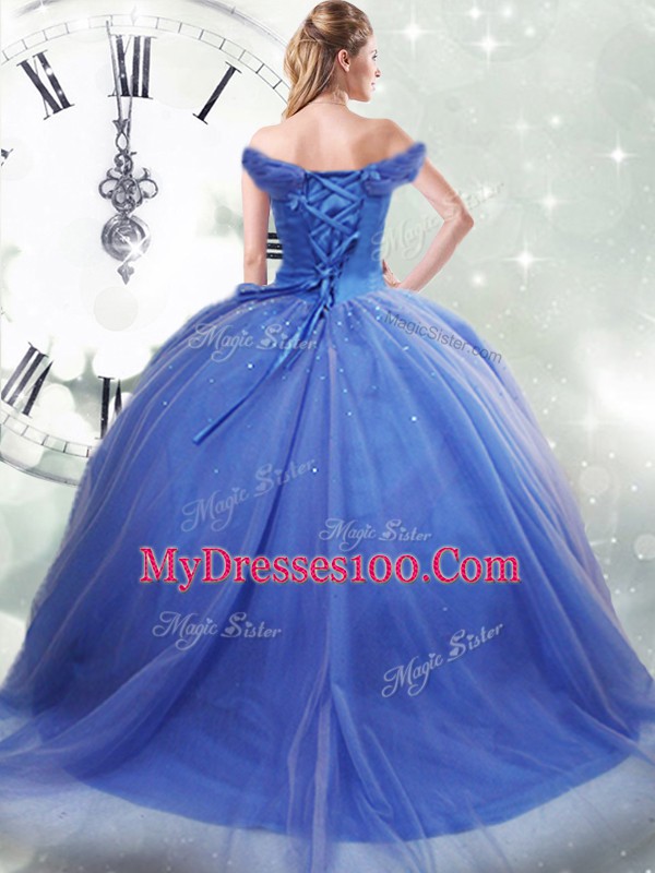 Ball Gowns Sleeveless Light Blue Quince Ball Gowns Brush Train Lace Up
