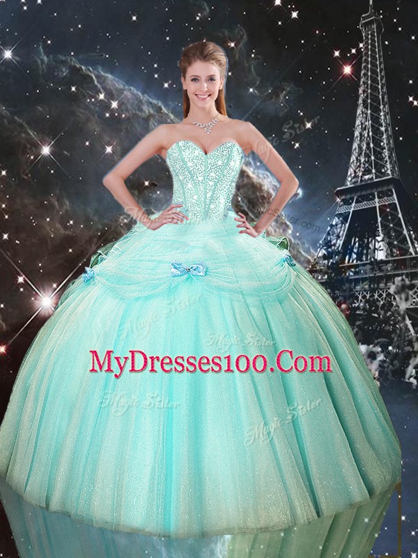 Sweetheart Sleeveless Lace Up Quinceanera Dresses Turquoise Tulle