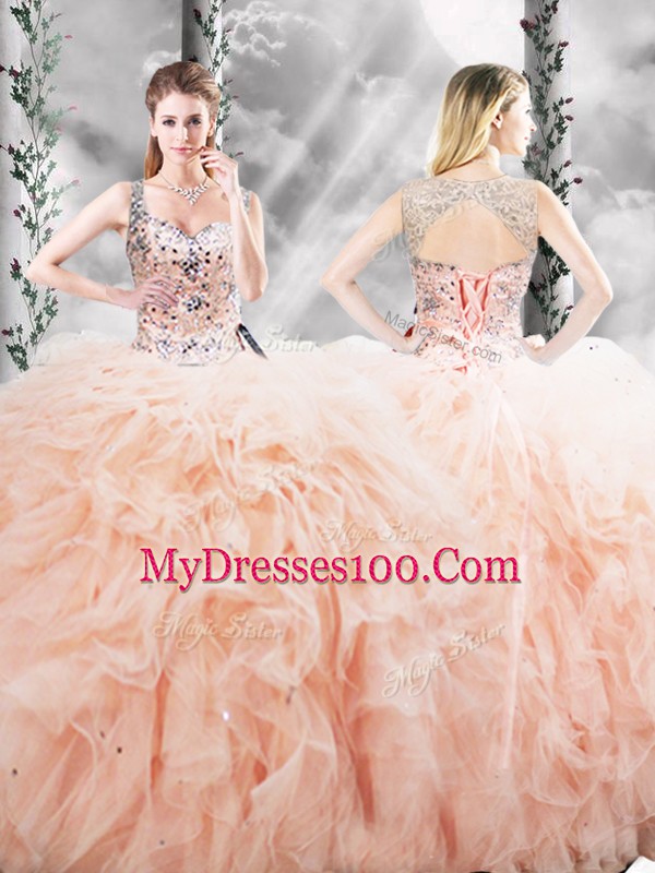 Sleeveless Beading and Ruffles Lace Up Sweet 16 Quinceanera Dress
