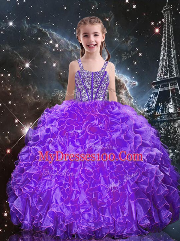 Fashionable Eggplant Purple Sweet 16 Dresses Military Ball and Sweet 16 and Quinceanera with Beading and Ruffles Sweetheart Sleeveless Lace Up