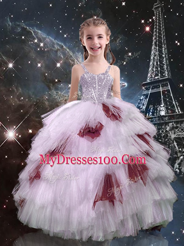 White Sleeveless Tulle Lace Up Pageant Gowns For Girls for Quinceanera and Wedding Party