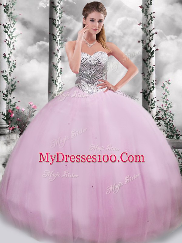 Ideal Lilac Quinceanera Dresses Sweetheart Sleeveless Brush Train Lace Up