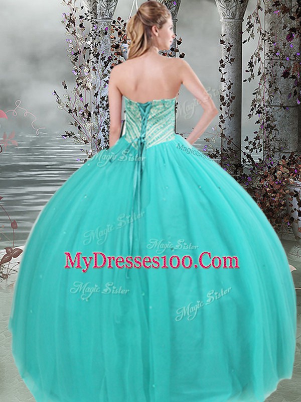 Super Sweetheart Sleeveless Tulle Ball Gown Prom Dress Beading Lace Up